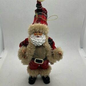 Old World Santa Claus Ornament Red Plaid 7”